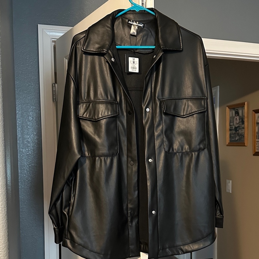 Charlotte Russe Black Faux Leather Shirt Jacket